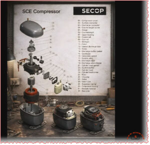 Mbsm pro private mediasecop sce hermetic compressor exploded view internal parts guide
