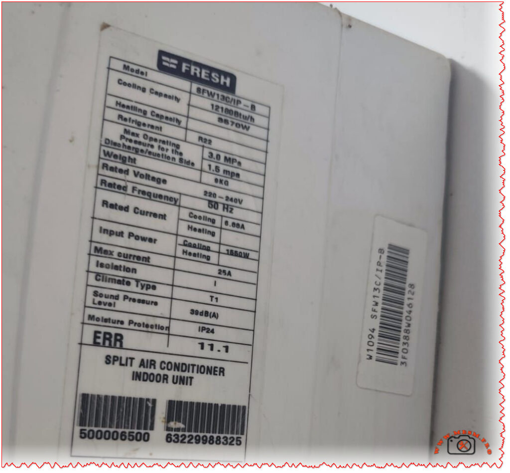 Fresh SFW13C1P‑B Split Air Conditioner mbsmpro