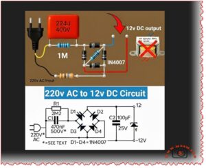 220V AC to 12V DC Bridge Rectifier Circuit