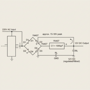 220V AC to 12V DC Bridge Rectifier Circuit mbsmpro