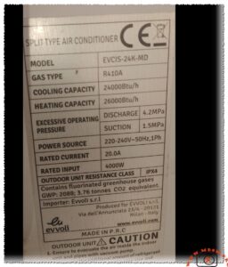 EVCIS-24K-MD, The gas r410a charge weight is approximately 1.80 kg mbsmpro