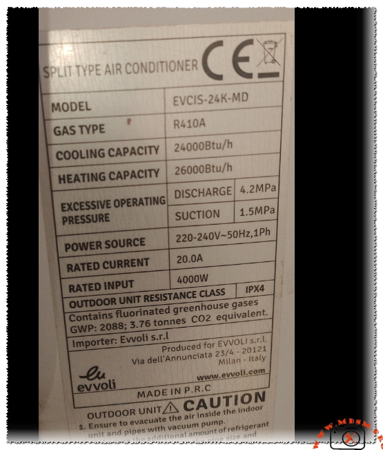 EVCIS-24K-MD, The gas r410a charge weight is approximately 1.80 kg mbsmpro