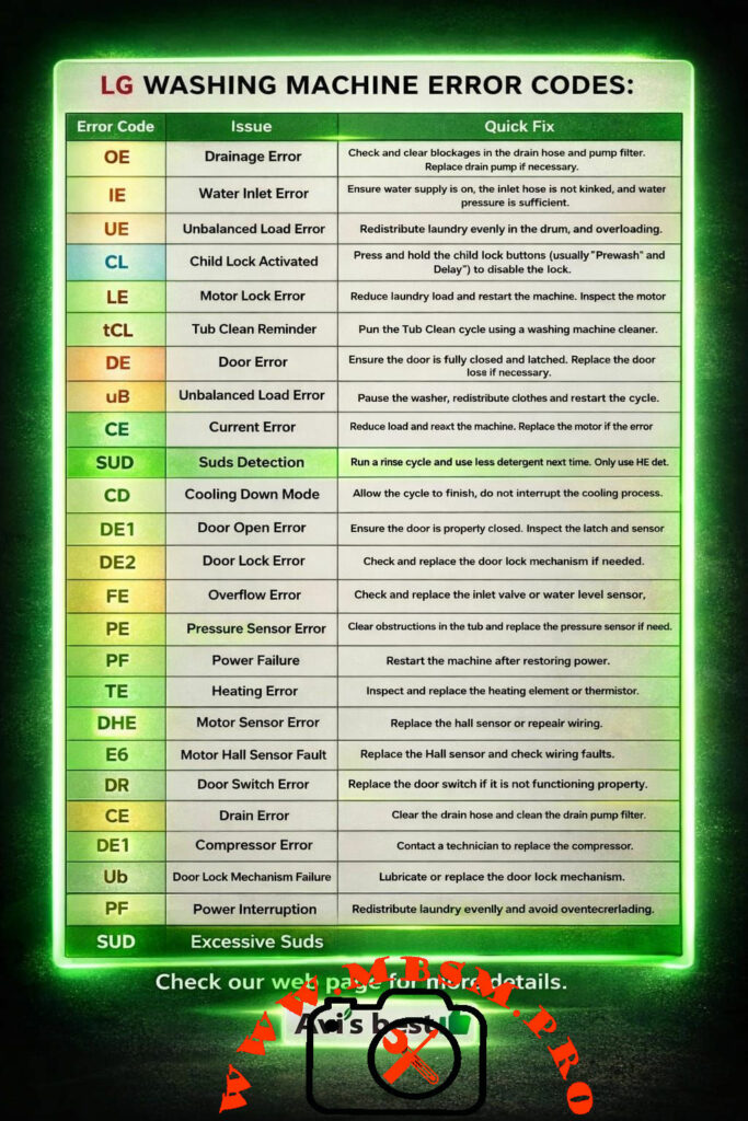  LG washing machine error codes troubleshooting mbsmpro
