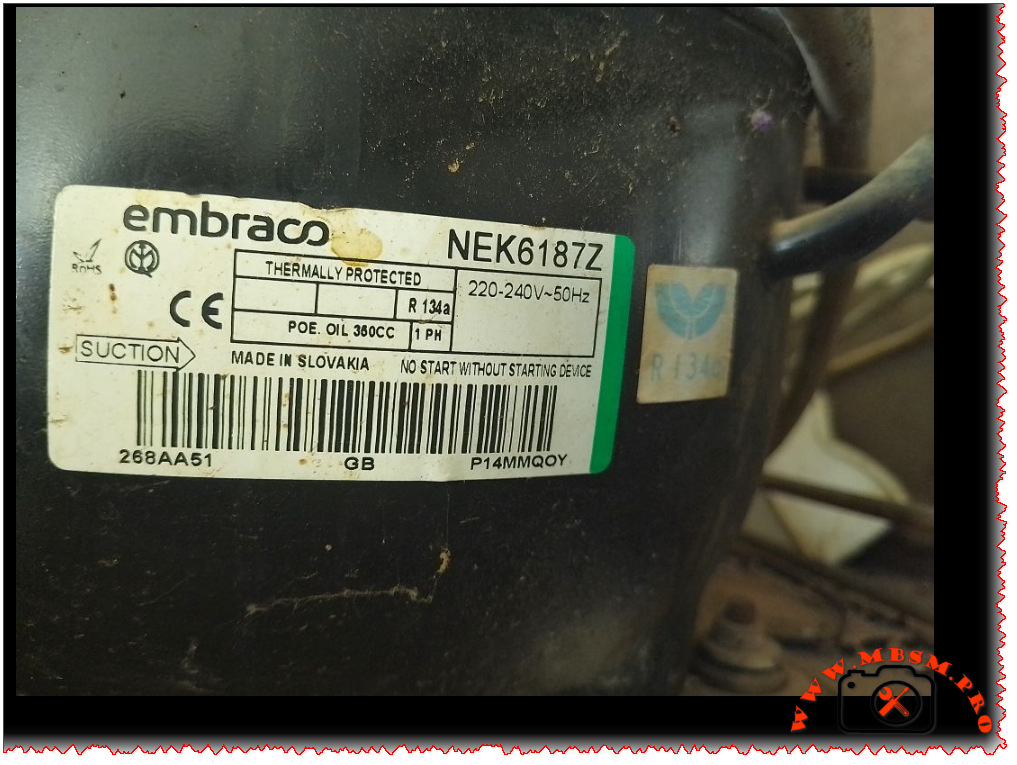Embraco NEK6187Z compressor R134a 1/3 HP HBP commercial refrigeration replacement specifications technical data mbsmpro